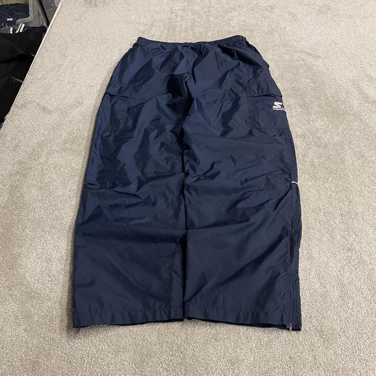 Vintage Starter baggy tracksuit bottoms cargo navy Wide leg lined adjustable elasticated waist