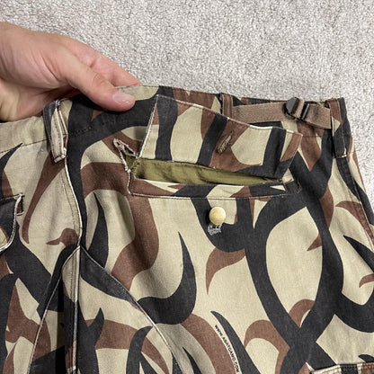 ASAT baggy camo cargo pants XXL brown Wide leg tribal camouflage pattern double knees adjustable