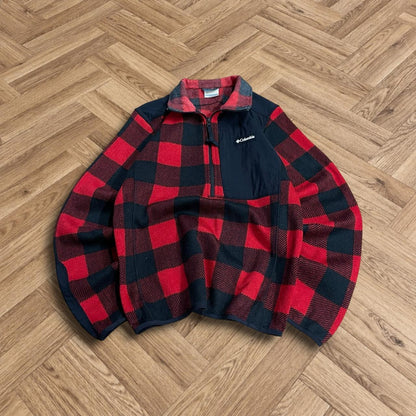 Y2K Colombia fleece checkered pattern Half zip autumn paneled check fleece