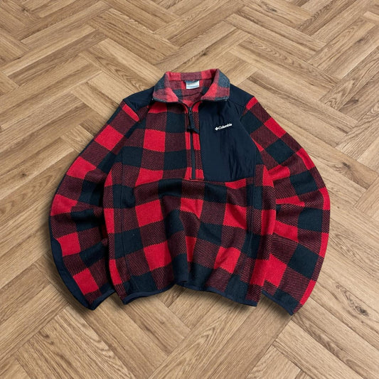 Y2K Colombia fleece checkered pattern Half zip autumn paneled check fleece