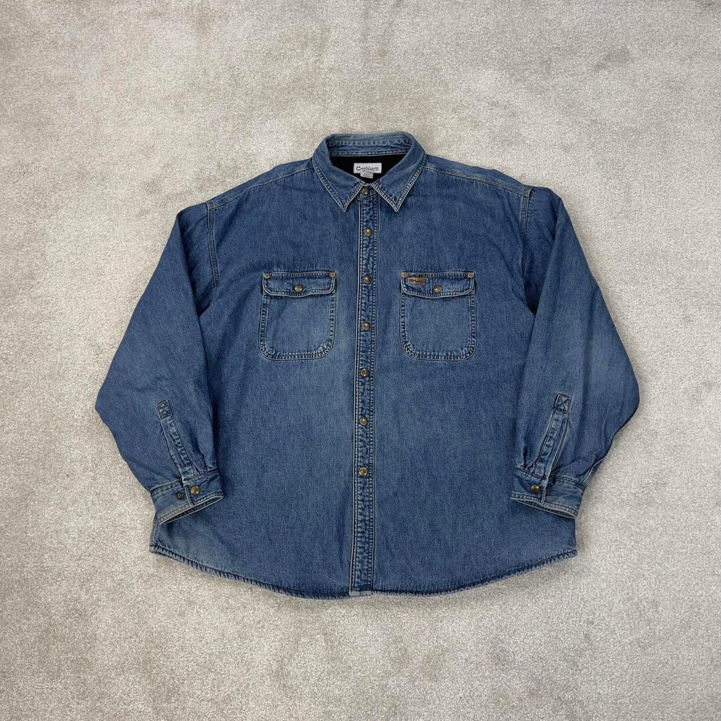 Blue denim Carhartt shirt jacket 2XL overshirt shacket loose fleece lined