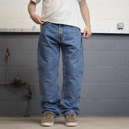 Blue Levis 505 jeans W35L32 blue loose straight leg y2k style pants red tab logo