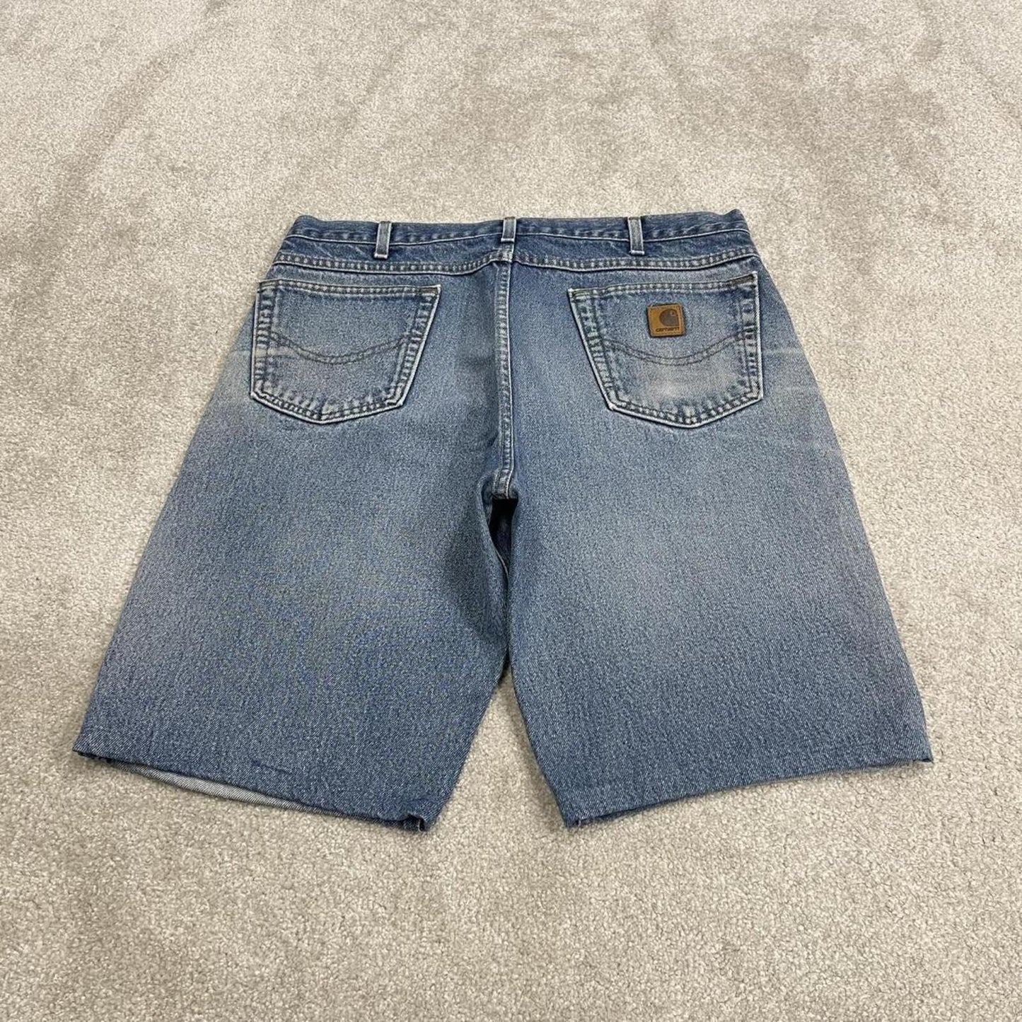 Carhartt denim shorts y2k faded blue Loose skater style work jorts