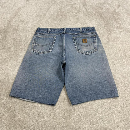 Carhartt denim shorts y2k faded blue Loose skater style work jorts