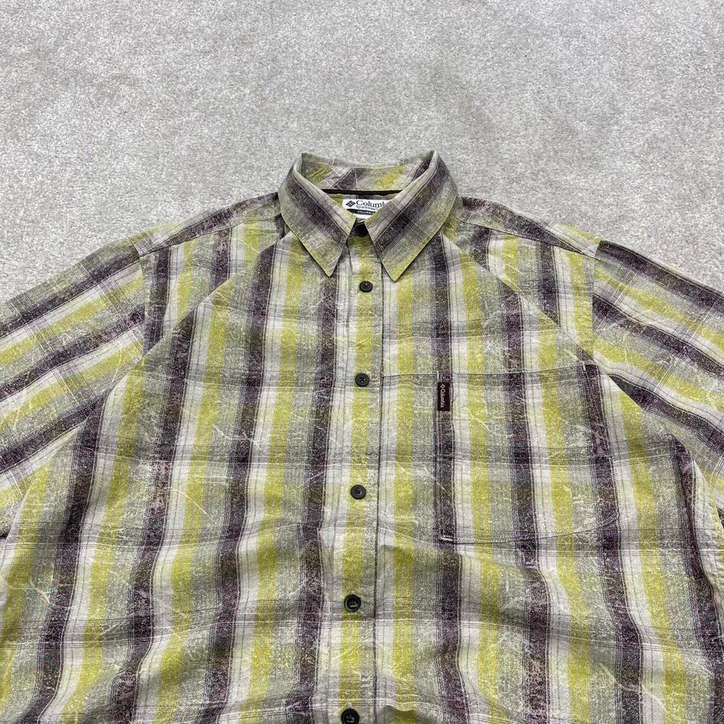 Y2K boxy fit checkered shirt short sleeve green Columbia surf style check shirt summer festival