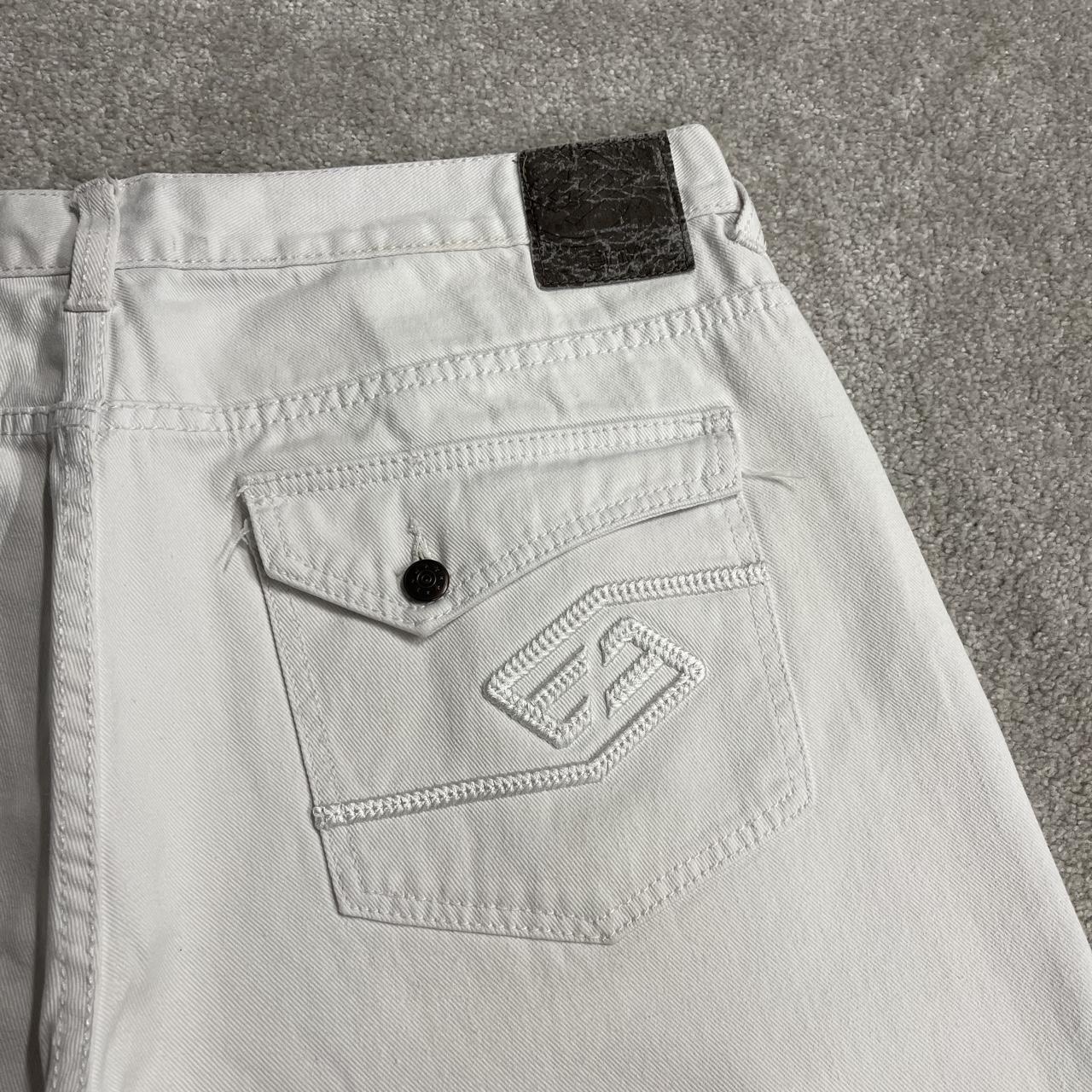 Enyce baggy denim shorts y2k white Long wide leg embroidered skater surf shorts
