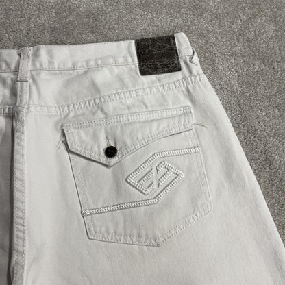 Enyce baggy denim shorts y2k white Long wide leg embroidered skater surf shorts