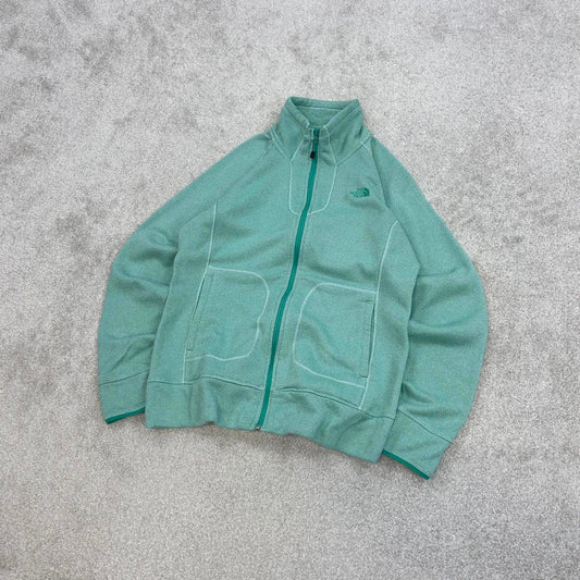 The North Face technical fleece Medium green Women's full zip up y2k style autumn outdoors hiking