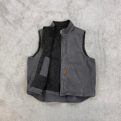 Grey vintage Carhartt Gilet XL thick canvas sherpa lined body warmer