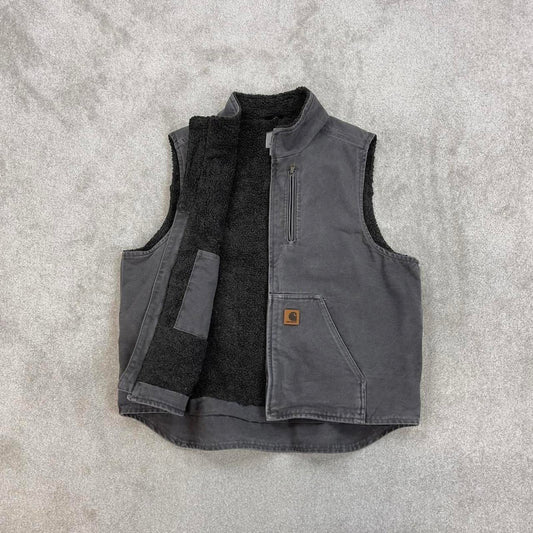 Grey vintage Carhartt Gilet XL thick canvas sherpa lined body warmer