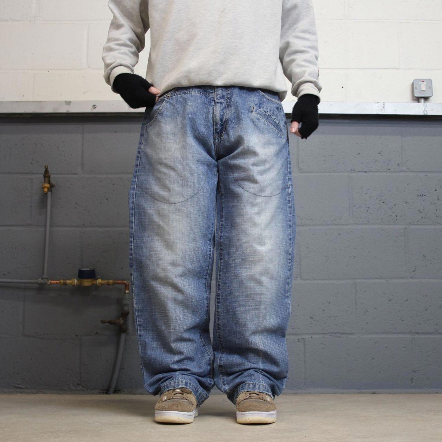 Y2k baggy skate jeans blue denim W36L32 Vintage Don loose 00s style pants embroidered casual autumn