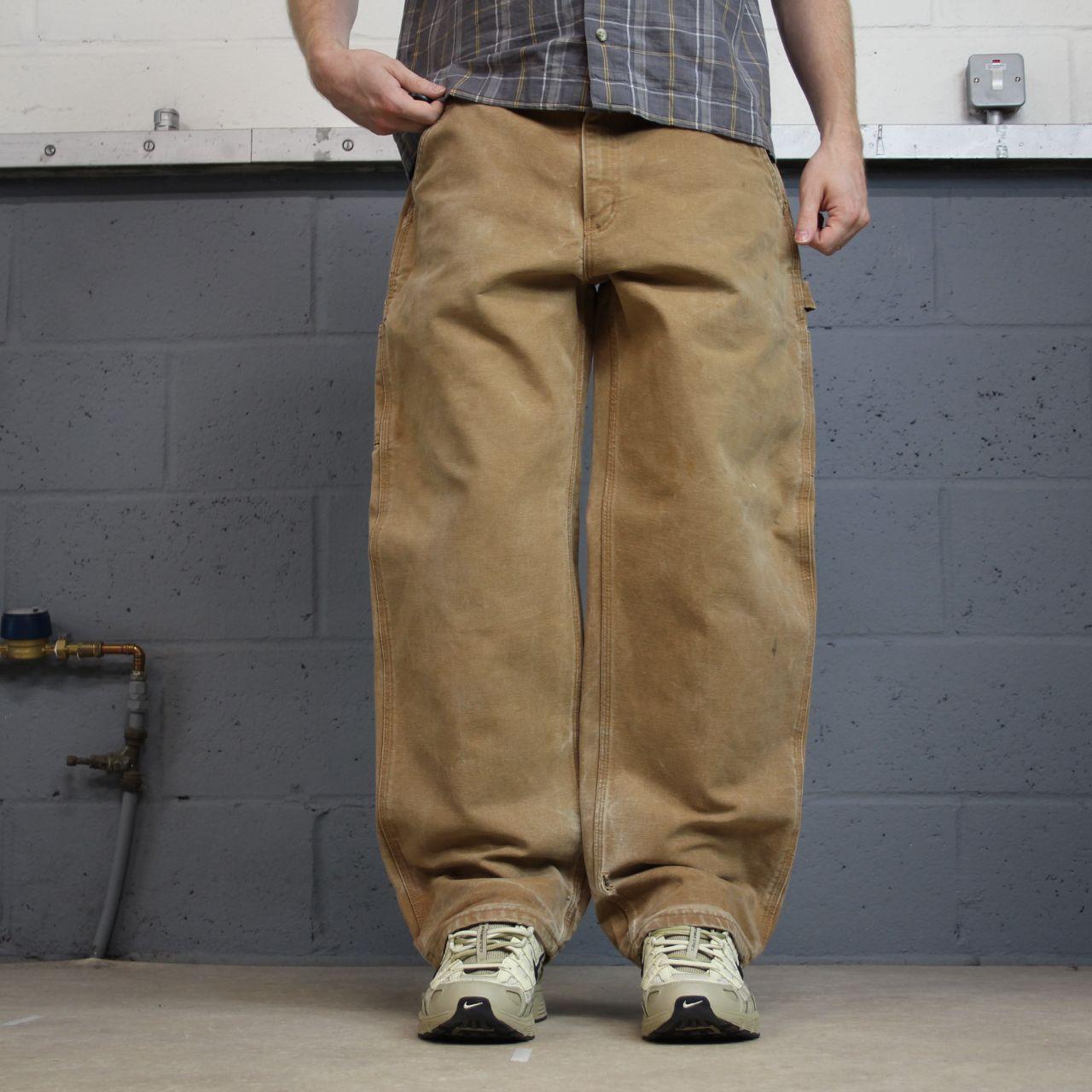 Vintage baggy Carhartt carpenter pants y2k tan brown Loose leg 100% cotton skater style workwear