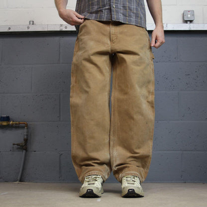 Vintage baggy Carhartt carpenter pants y2k tan brown Loose leg 100% cotton skater style workwear