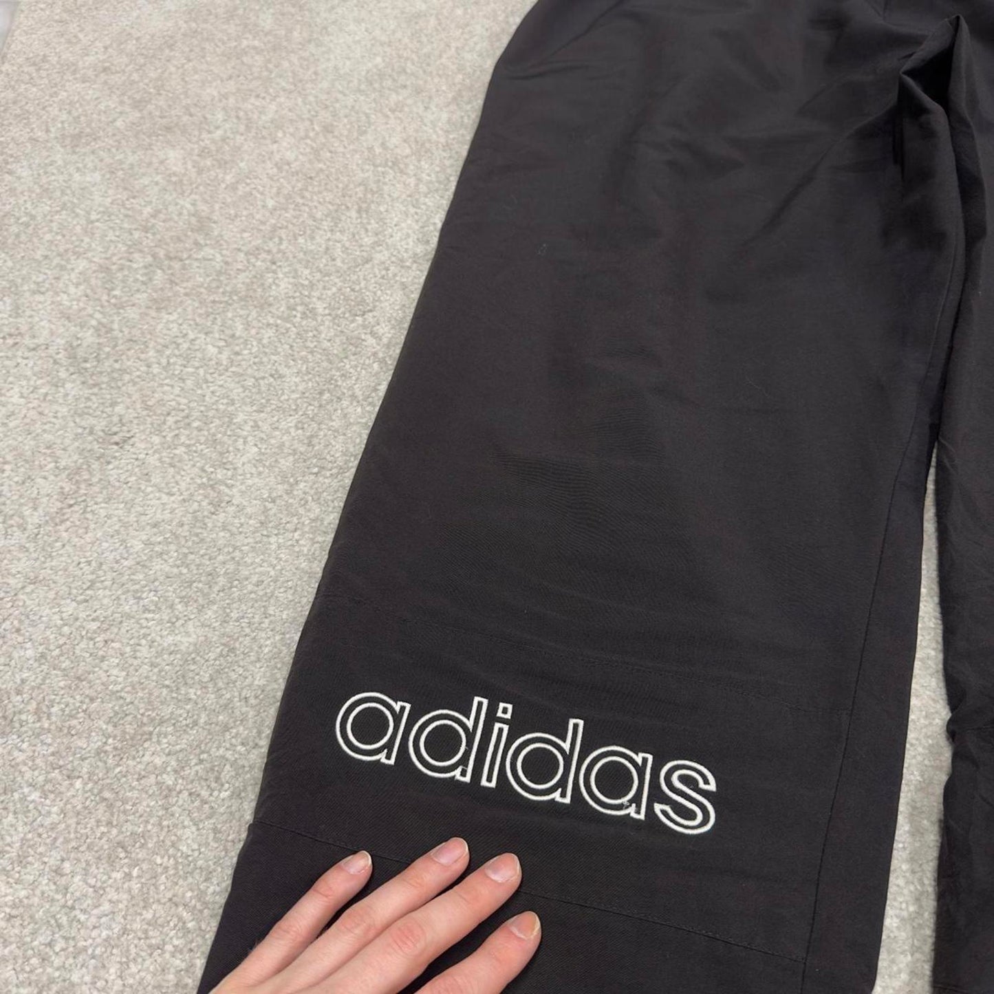Vintage Y2K baggy Adidas tracksuit bottoms black Embroidered logo lined stripe track pants