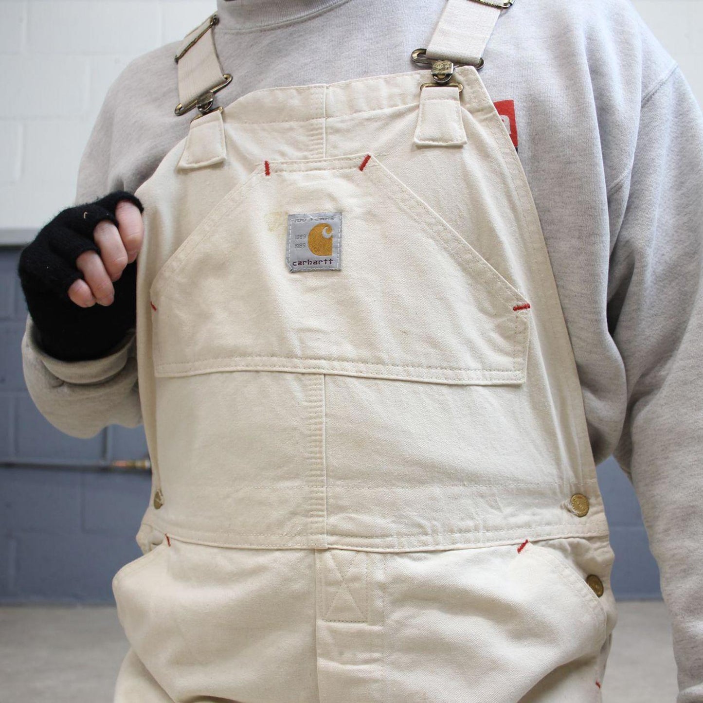 Vintage 80s Carhartt dungarees overalls W36L32 mens canvas white utility bib & brace worker skater