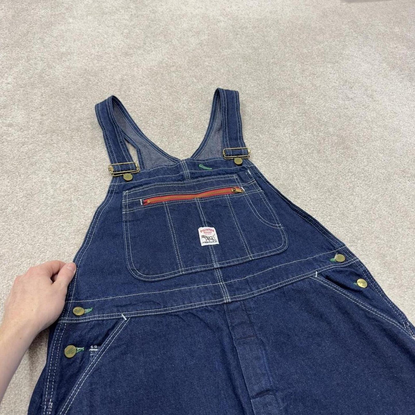 Vintage y2k denim dungarees loose leg blue Pointer workwear bib & brace overalls utility