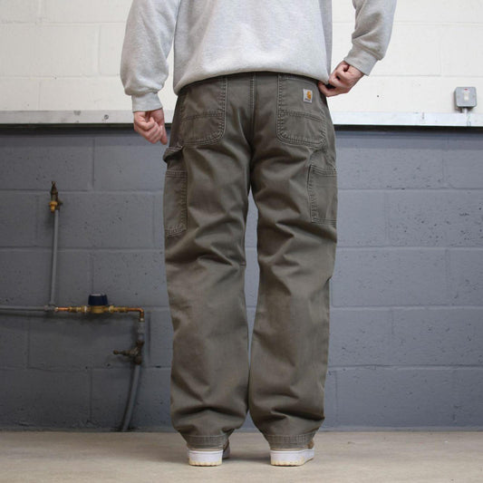 Y2k Carhartt carpenter work pants Khaki green Loose cotton skater style cargo work trousers