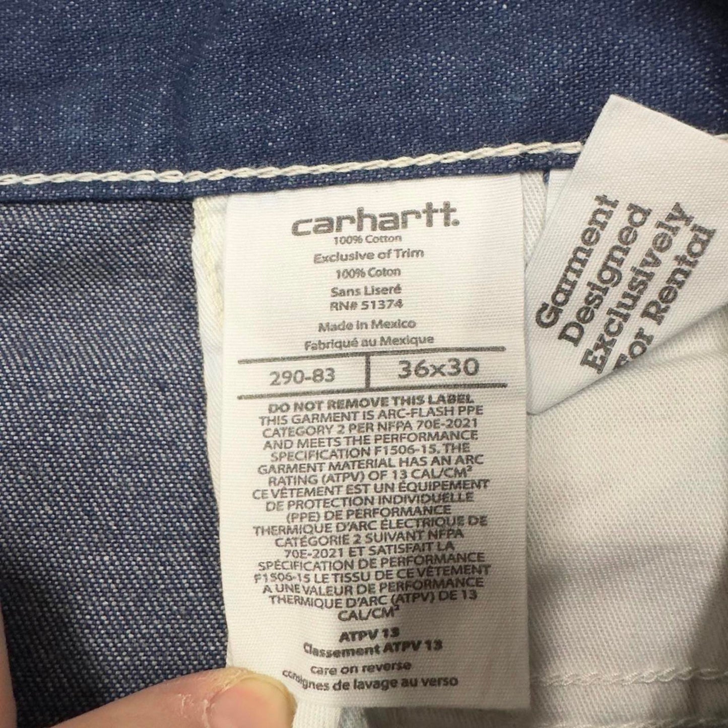 Mens Carhartt FR carpenter jeans W36L32 blue denim loose 90s style cargos