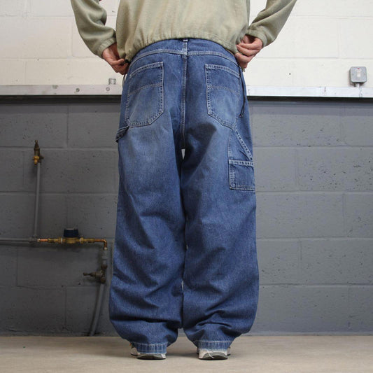 Vintage Y2K baggy carpenter jeans blue Loose wide-leg B.U.M Equipment denim skater style cargo pants