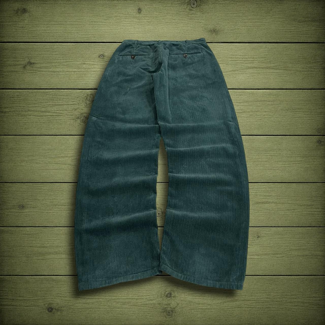 Route One pleated corduroy pants green W29L32 Wide wale chunky jumbo cord trousers, belt loops