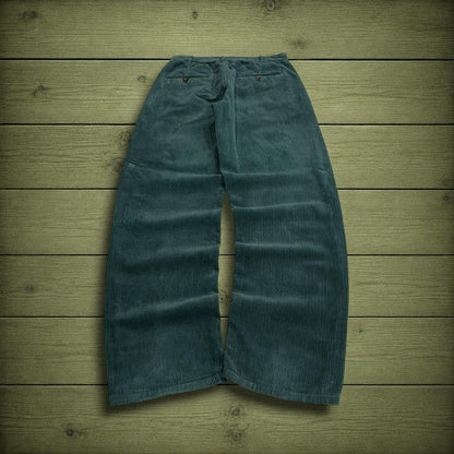 Route One pleated corduroy pants green W29L32 Wide wale chunky jumbo cord trousers, belt loops