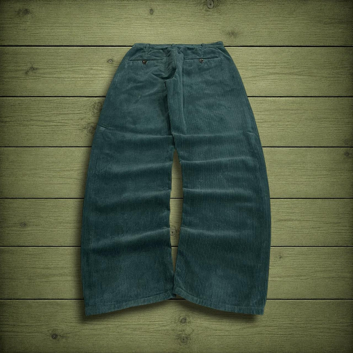 Route One pleated corduroy pants green W29L32 Wide wale chunky jumbo cord trousers, belt loops