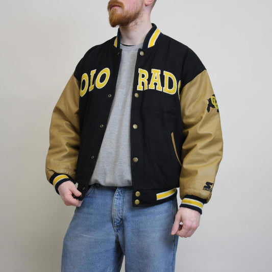 Vintage Starter wool varsity jacket Medium leather black Buffaloes CU Buffs NFL
