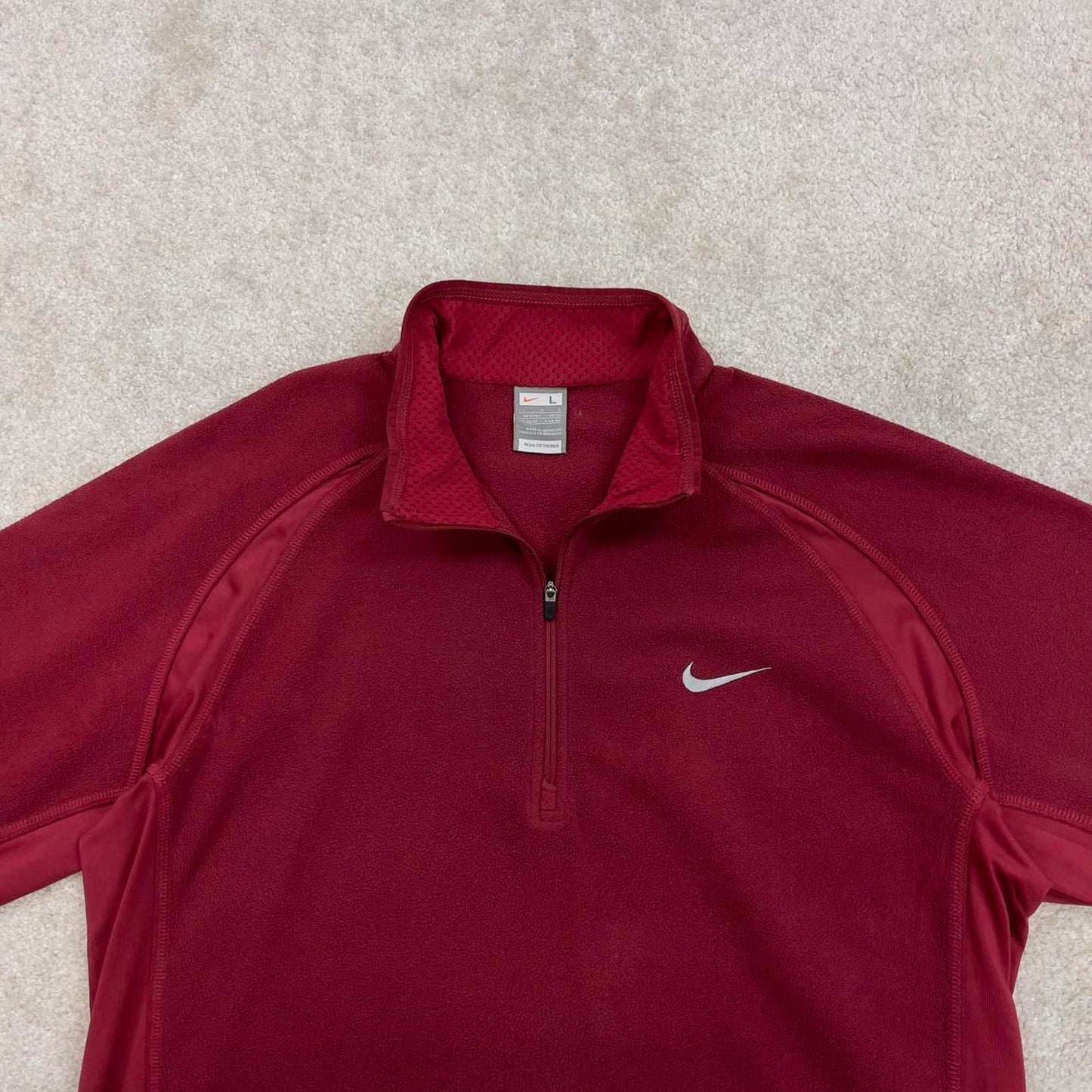 Red Nike FIT Therma technical pullover fleece Large embroidered swoosh logo autumn y2k style