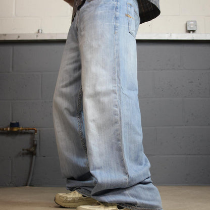 Y2K baggy ecko unltd jeans washed blue denim W34L32 Baggy fit loose surf style pants