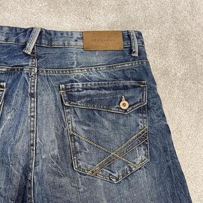 Y2K baggy embroidered shorts long blue Sean John skater style surf jorts