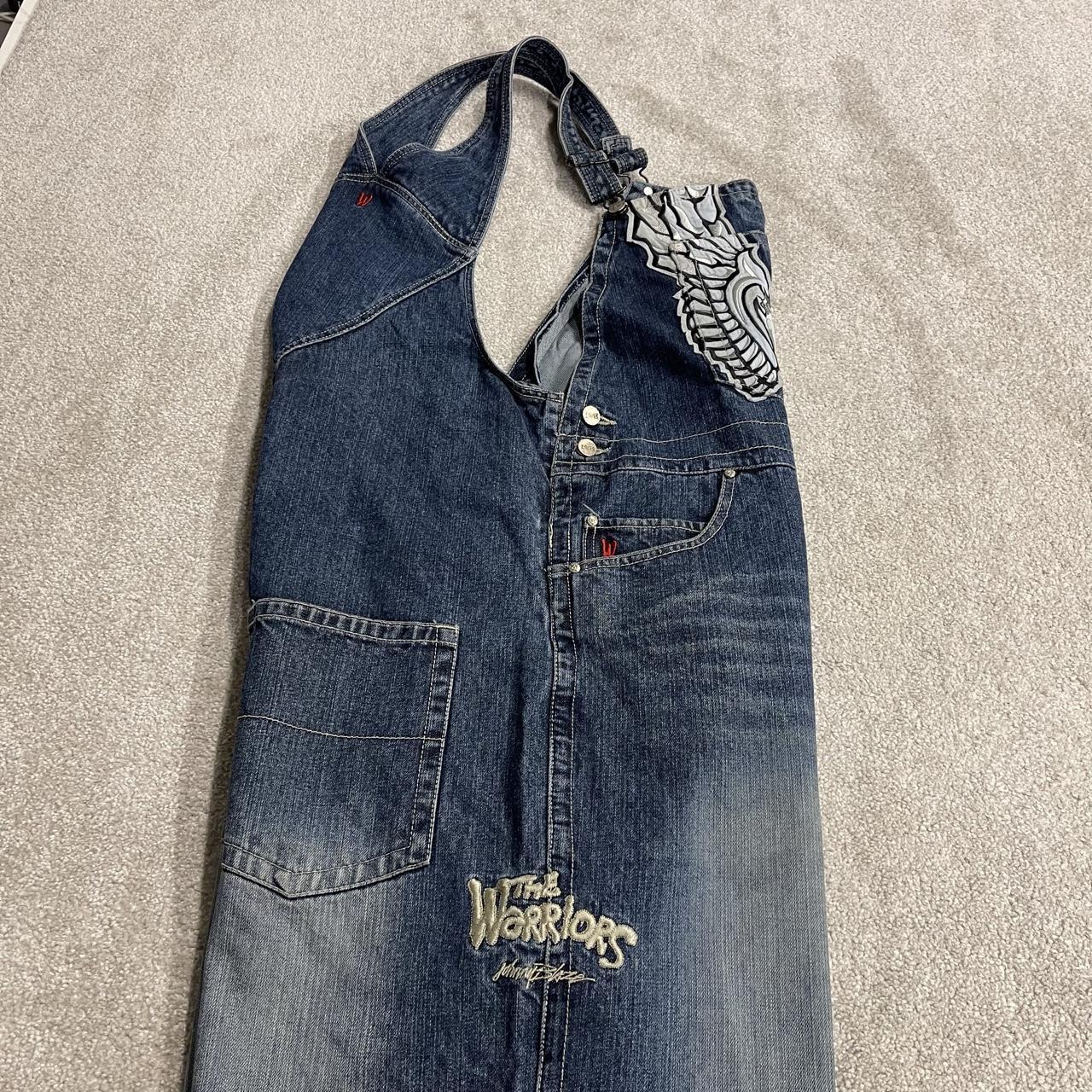Johnny Blaze dungarees baggy y2k denim blue The Worriors embroidered bib overalls skater