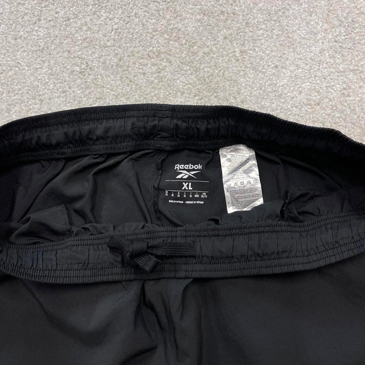 Black Reebok trackies XL loose y2k style joggers adjustable print logo track pants