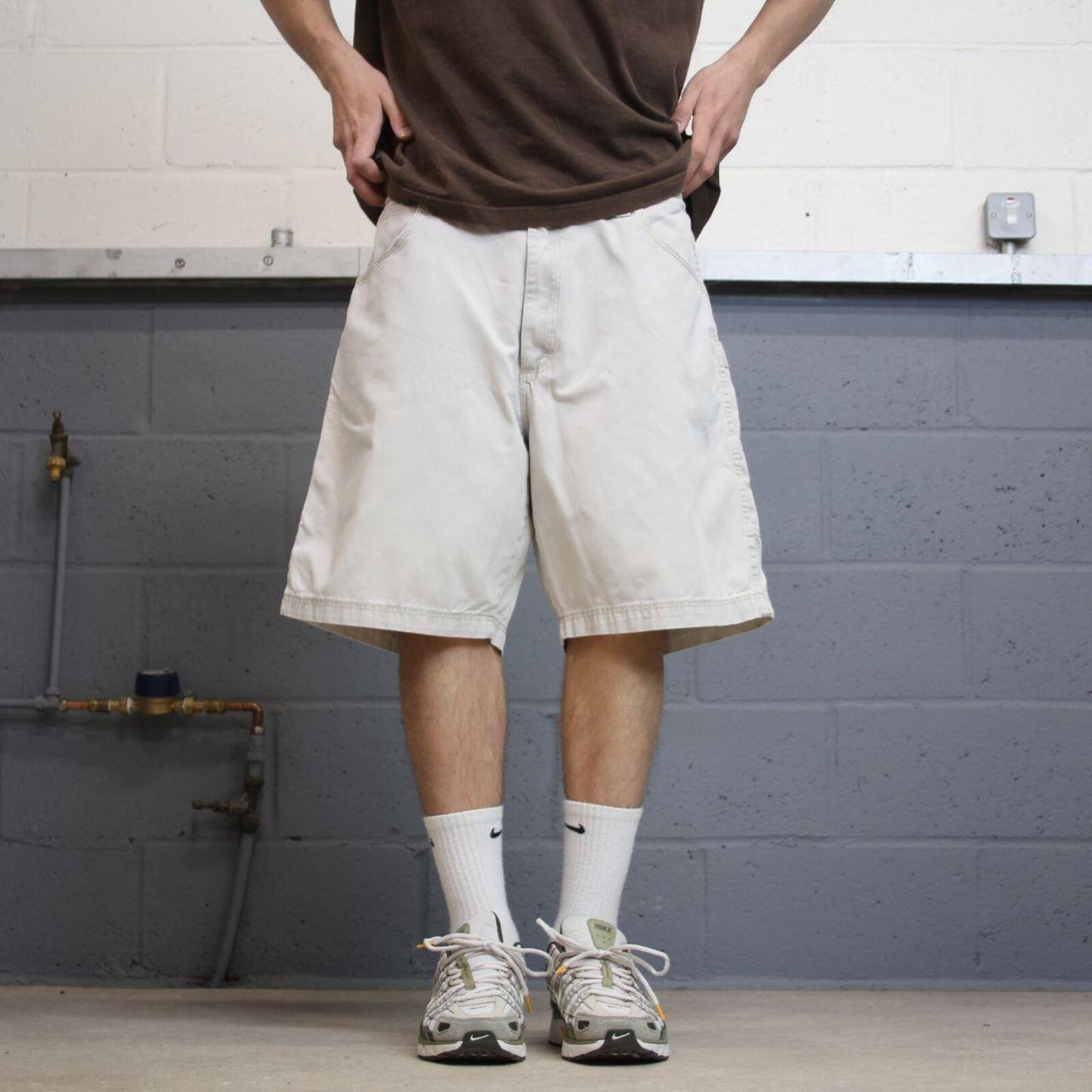 Y2k baggy Wrangler carpenter shorts skater style beige Loose cotton summer