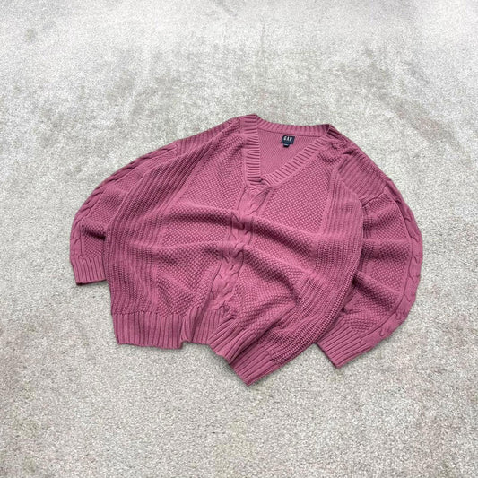 00s CHAPS knit sweater jumper embroidered S women's pink knitted pull over y2k 90s style