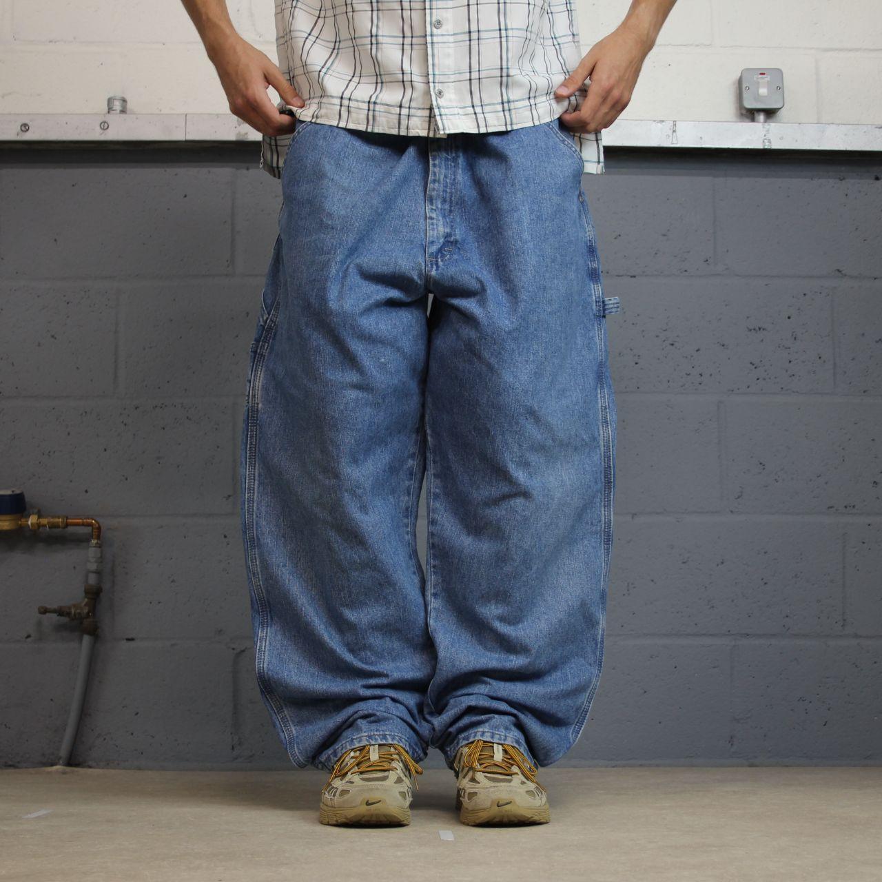 Wrangler wide leg baggy cargo jeans y2k blue denim Loose fit skater 2000s style cargo pants
