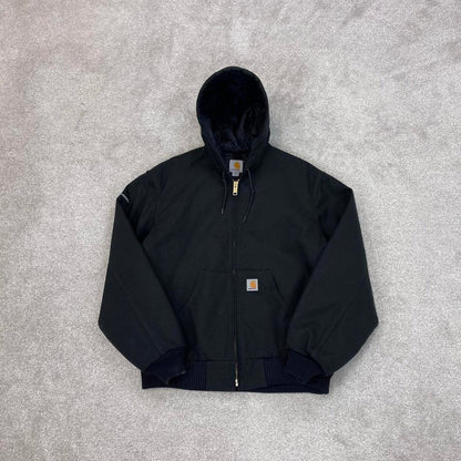 Black hooded Carhartt active jacket M 90s style canvasy skater bomber