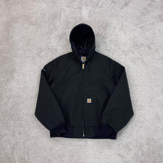 Black hooded Carhartt active jacket M 90s style canvasy skater bomber
