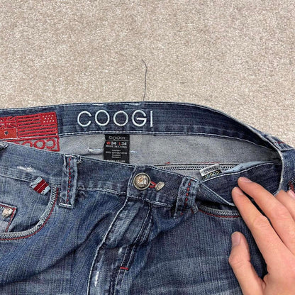 Vintage y2k embroidered COOGI jeans W34L34 loose blue denim embroidered skate style hip hop pants