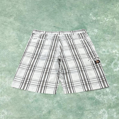 Y2k checkered Dickies chino shorts skater style white W38 Loose check summer festival shorts