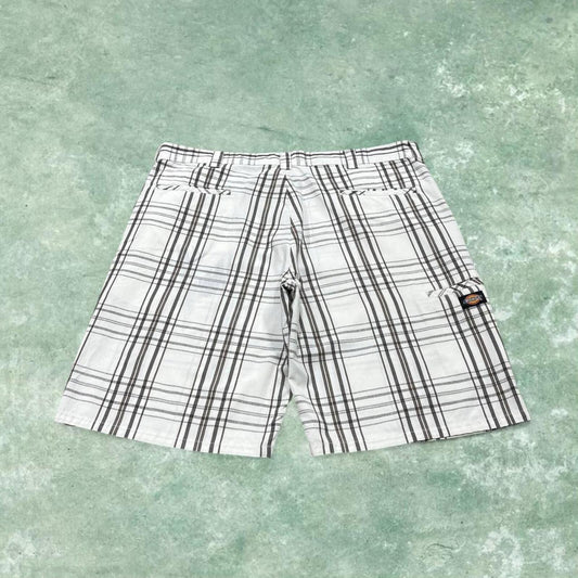 Y2k checkered Dickies chino shorts skater style white W38 Loose check summer festival shorts