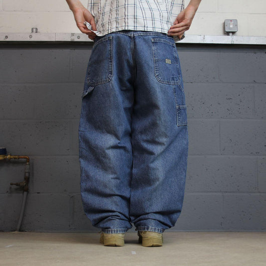 Wrangler wide leg baggy cargo jeans y2k blue denim Loose fit skater 2000s style carpenter pants