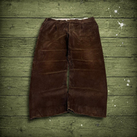 Vintage baggy pleated corduroy pants brown W38L29 Wide wale chunky jumbo cord trousers