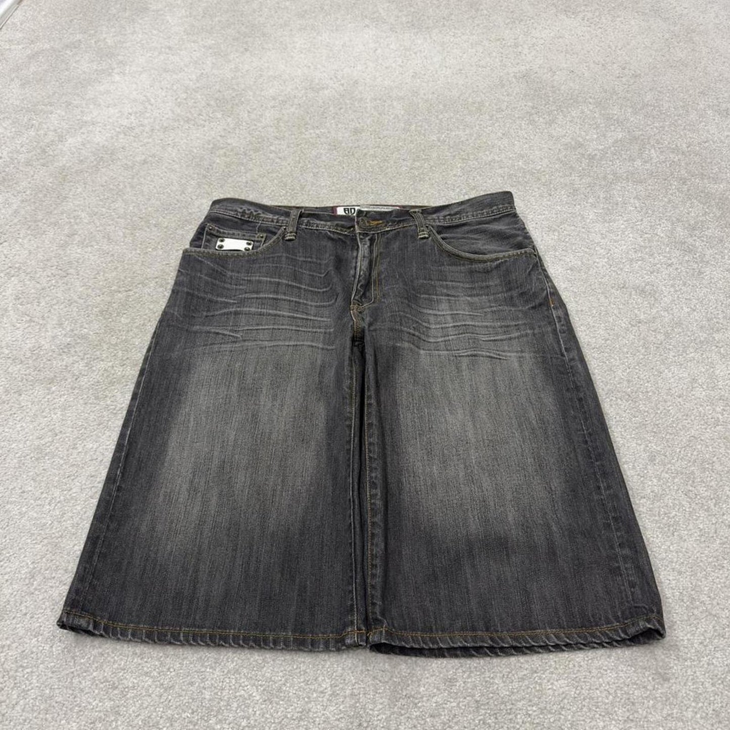 Baggy long denim shorts y2k black Artful Dodger skater style brand surf jorts
