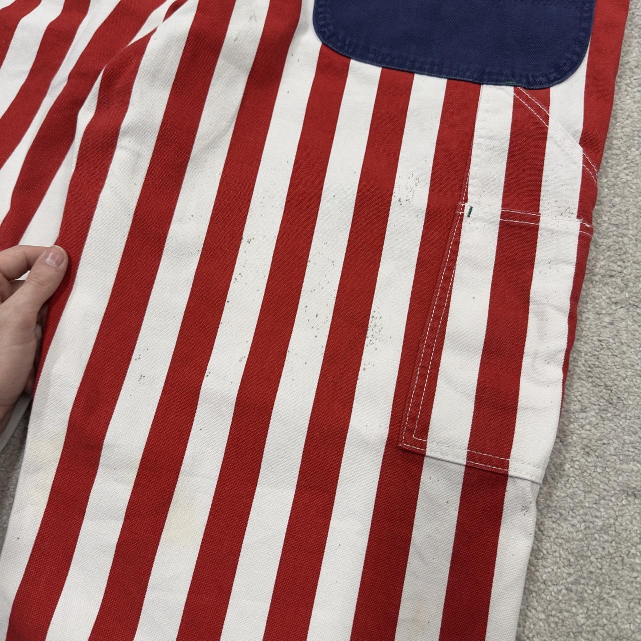 Vintage stripe baggy liberty dungarees 00s denim overalls red white USA perfect festival /skate wear