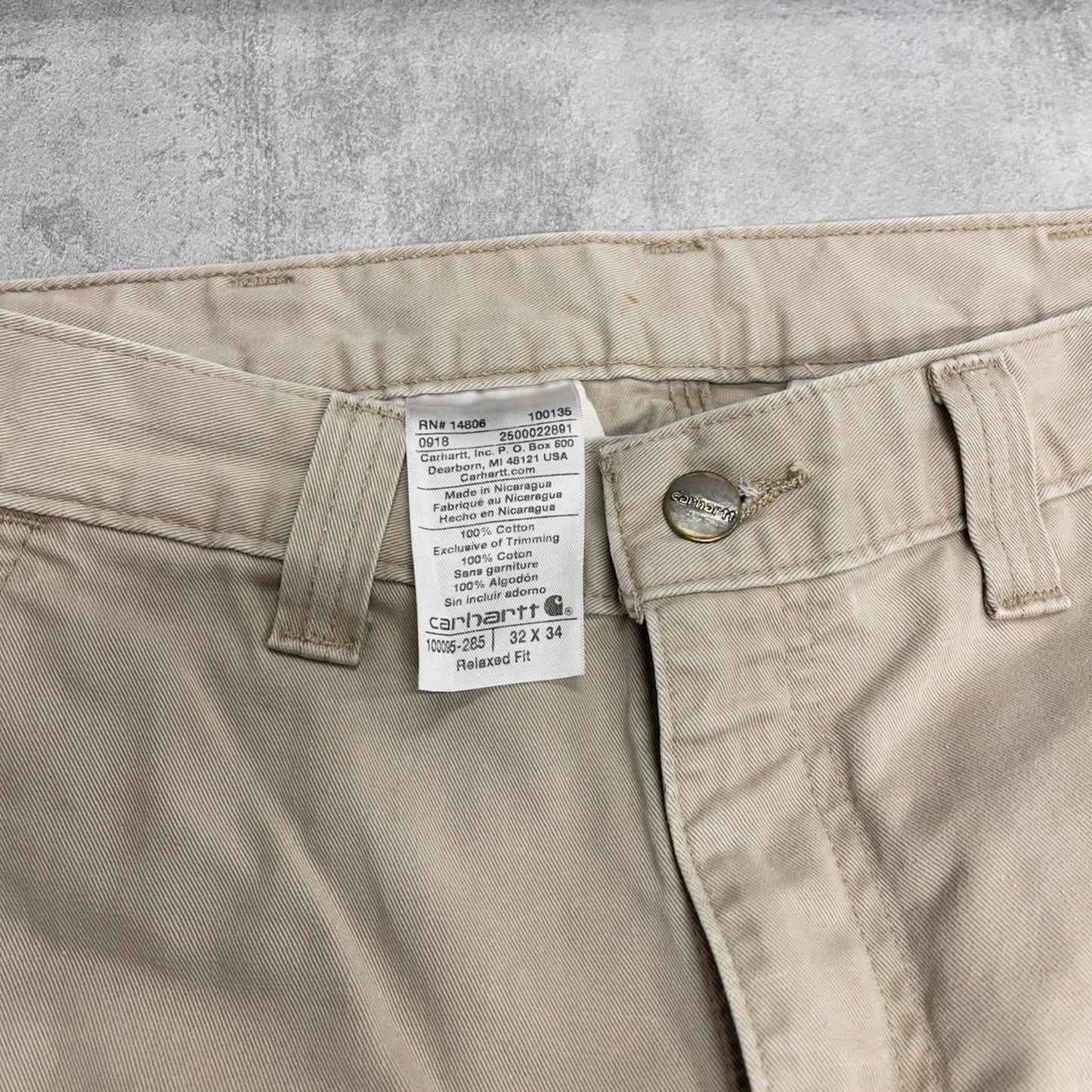 Mens Carhartt carpenter pants W32 L34 beige relaxed skater style cargos