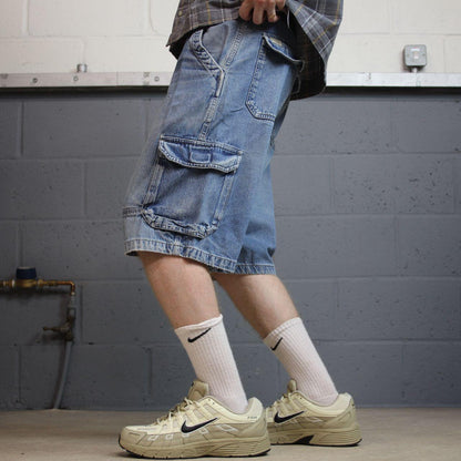 Y2K Wrangler baggy cargo shorts blue W36 Loose leg denim skater style utility shorts
