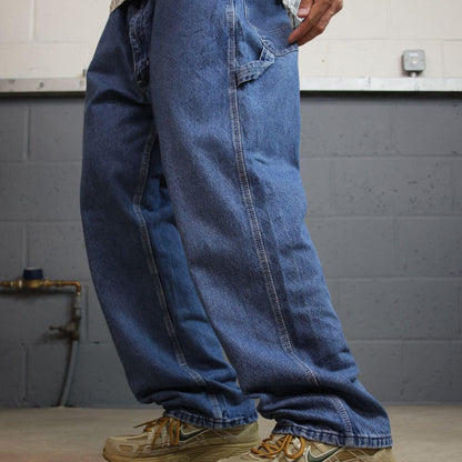 Vintage denim carpenter jeans y2k W44L29 blue Key workwear skater style cargos loose utility pockets