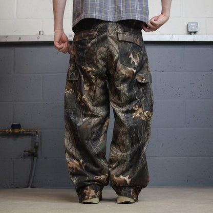 Baggy Realtree camo cargo pants Y2K W34L31 khaki lined fleece Hardwoods camouflage hunting utility