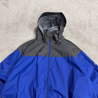 Columbia technical windbreaker jacket packable blue two tone packable full zip hooded adjustable