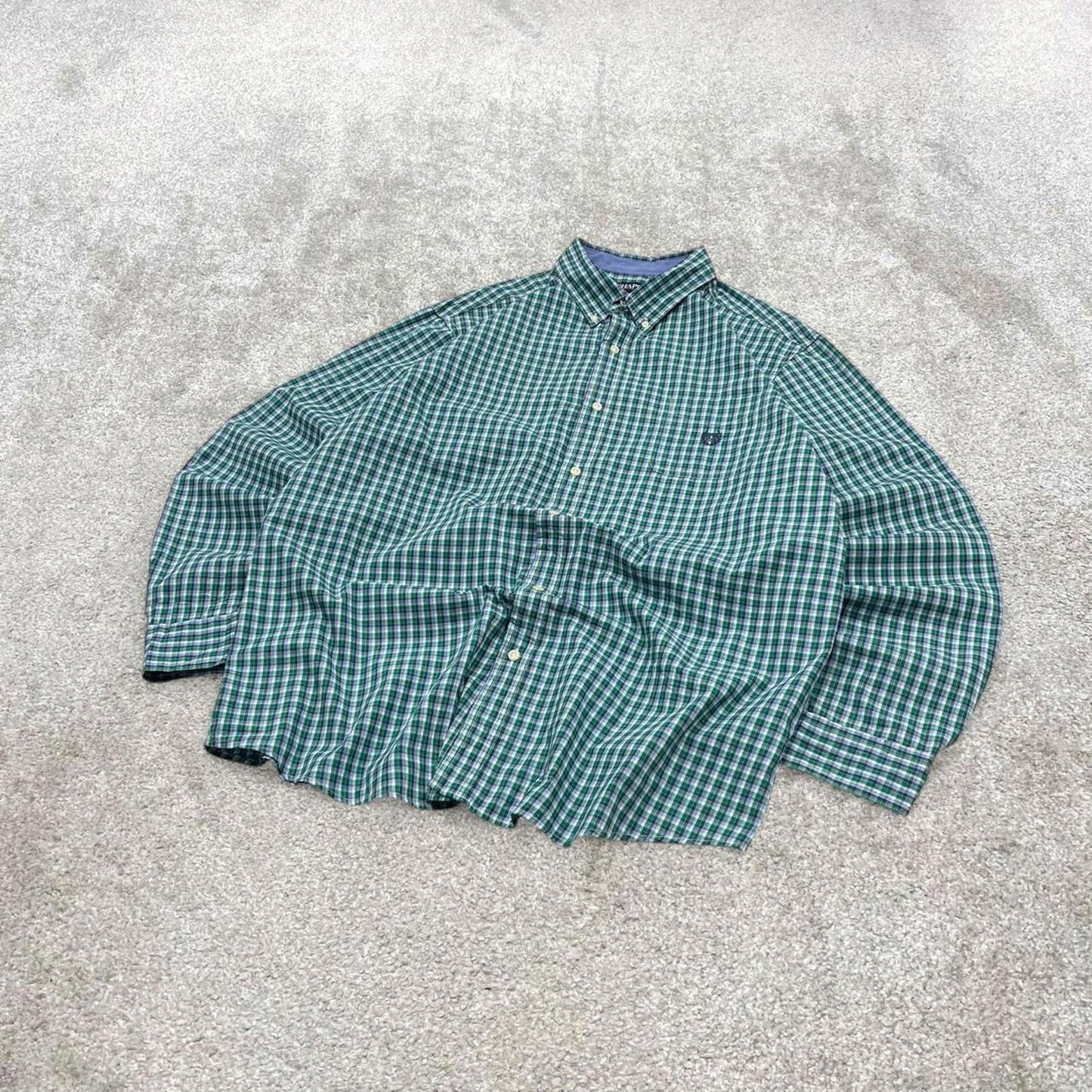 00s checkered Chaps technical shirt 2XL men's green long sleeve button up autumn y2k style